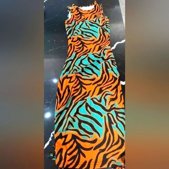 RUCHED drawstring side zebra striped sexy bodycon dress sz xs - Picture 5 of 6